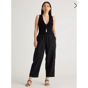 Quince‎ Womens 100% European Linen Elastic Waist Pull On Pants Black Size Large